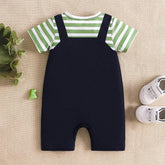 Cute Dinosaur Embroidery Patch Stripe Printed Baby Jumpsuit